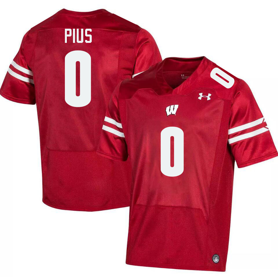 Men #0 John Pius Wisconsin Badgers College Football Jerseys Stitched-Red